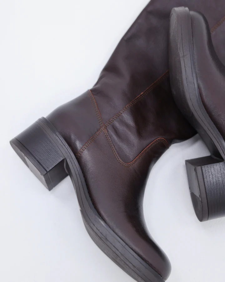 BIAMARY KNEE HIGH PULL ON BOOT PULL UP LEATHER | Brown - Image 3